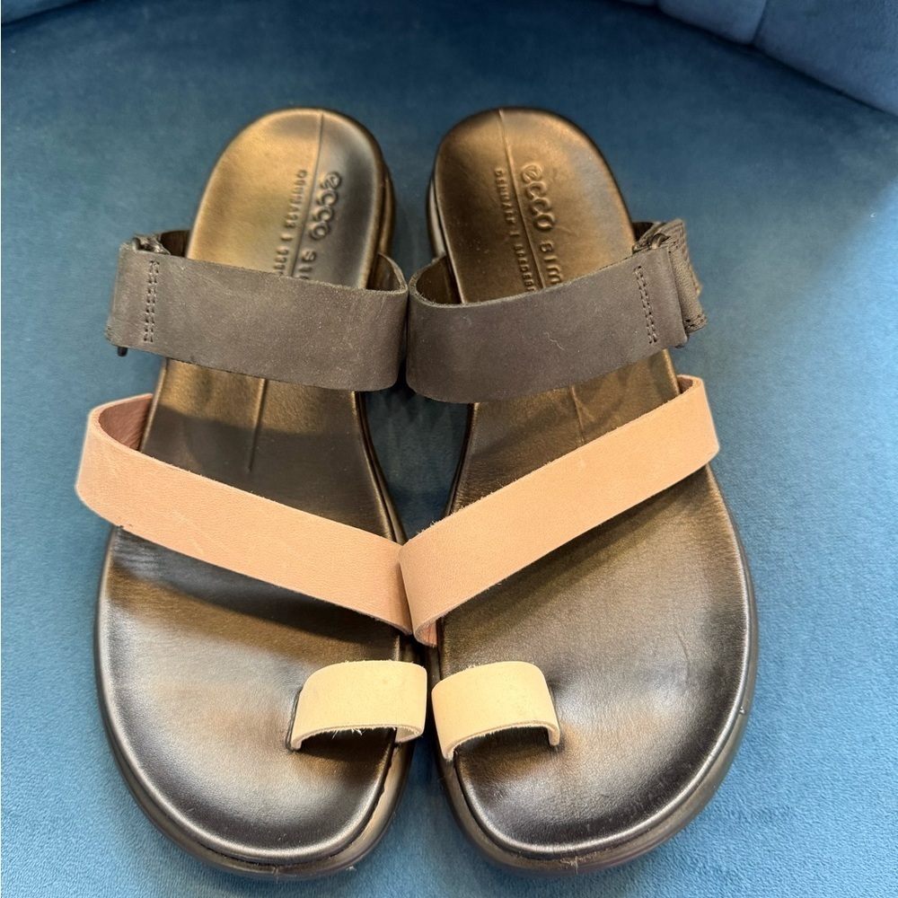 ECCO Leather Toe Loop Sandals Black Tan Comfort Sandal EU 36 US 5–5.5